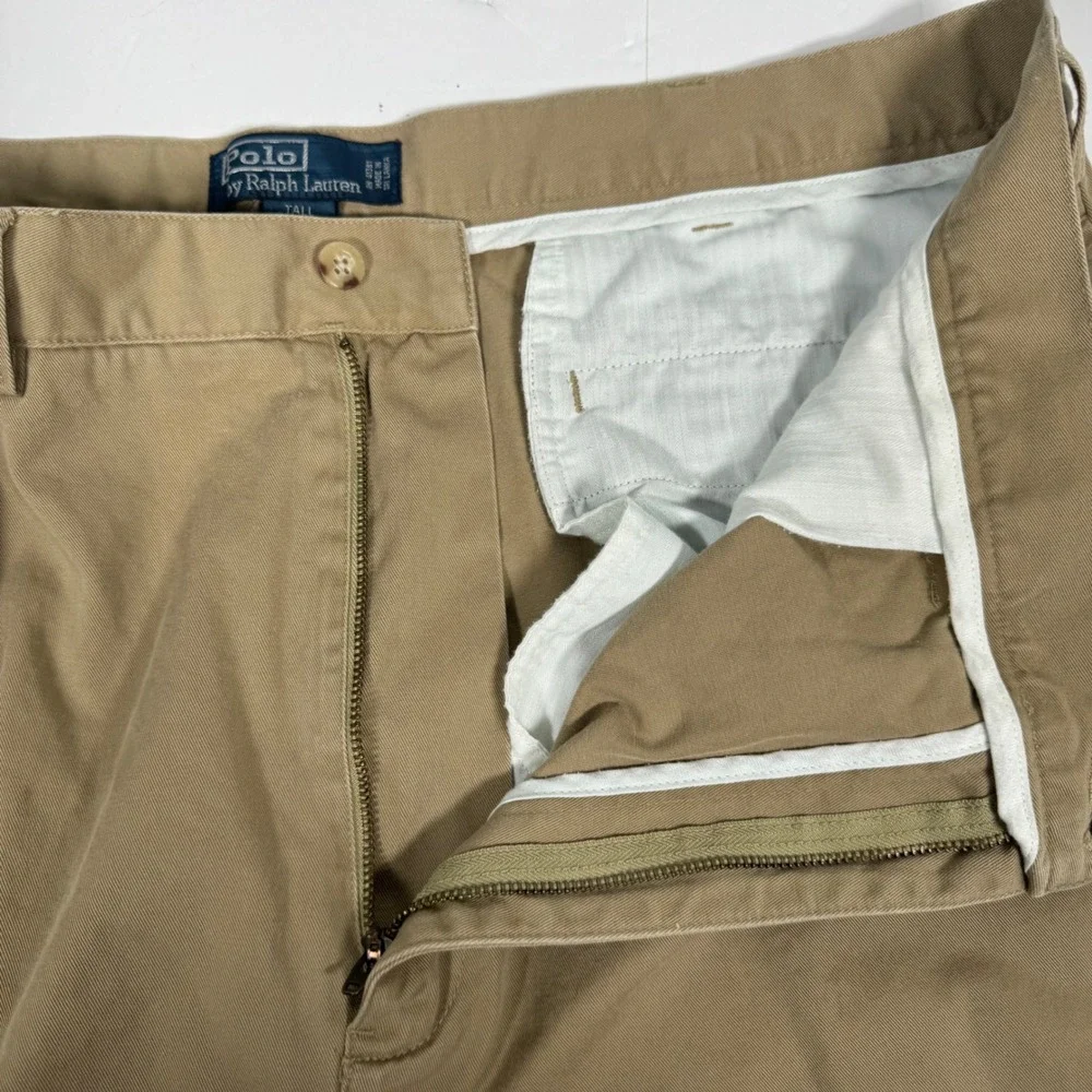 Polo Ralph Lauren Tyler Short Mens 42T Khaki Tan Pleated Cotton Twill Chino Tall